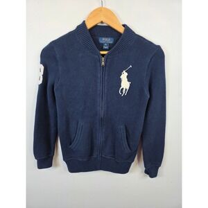 Polo Ralph Lauren Boys Navy Blue Full Zip Big Pony Sweater Size M 10-12 /A179